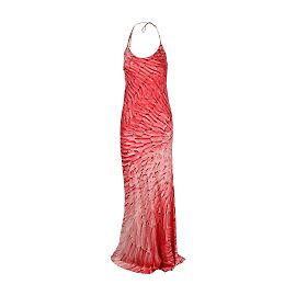 Vestido de seda con estampado de plumas de Roberto Cavalli Roja