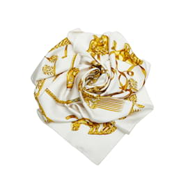 Hermès-Pañuelo de seda Carré Les Cavaliers D'or-Blanco