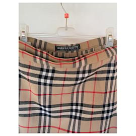Burberry-Burberry "VINTAGE" Check Tartan Kilt Skirt 1980-Black,White,Red,Beige