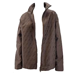 Fendi-Beautiful jacket / Fendi Zucca monogram lined F logo jacket-Brown