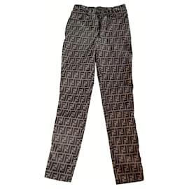 Fendi-Superb Fendi trousers Zucca lined F logo monogram-Brown,Light brown,Dark brown