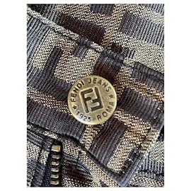 Fendi-Superb Fendi trousers Zucca lined F logo monogram-Brown,Light brown,Dark brown