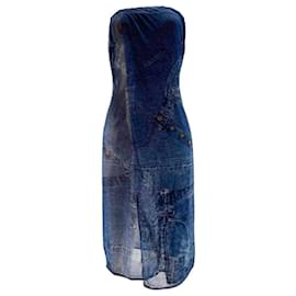 Christian Dior-Vintage Christian Dior Sarong / Rock Anzug / Robe / Sarong mit „Trompe l'oeil“-Muster Galliano-Blau,Marineblau