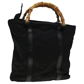 Gucci-GUCCI Bamboo Hand Bag Nylon Black Auth bs5044-Black