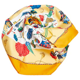 Hermès-Hermes Yellow Umbrelles et Parapluies Silk Scarf-Yellow