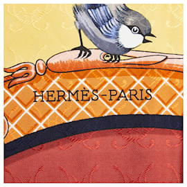Hermès-Hermes Yellow La Cle des Champs Silk Scarf-Yellow