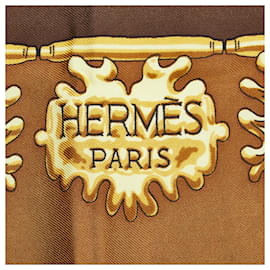 Hermès-Hermes Brown Les Cavaliers d'Or Silk Scarf-Brown