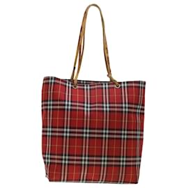 Burberry-BURBERRY Nova Check Tote Bag Nylon Rouge Auth bs5070-Rouge