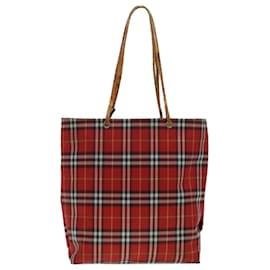 Burberry-BURBERRY Nova Check Tote Bag Nylon Rouge Auth bs5070-Rouge