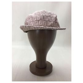 **Fendi Zucca Pattern Beige Cotton Cap Pink