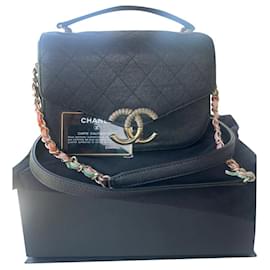 Chanel-Chanel Cuba 17C, 2017 Cruise Resort Thread Around Black Quilted Caviar Small Flap Bag with full set, BOX, dustbag,authenticity card.-Black,Multiple colors