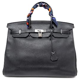 Hermès-Birkin 40 BLACK TAURILLON CLEMENCE LEATHER PALLADIUM STEEL-Black