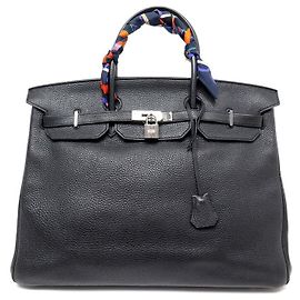 Hermès BIRKIN 40 CUIR TAURILLON CLEMENCE NOIR ACIER PALLADIE Noir