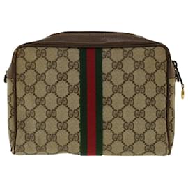 Gucci-GUCCI GG Canvas Web Sherry Line Clutch Bag Beige Red Green 010.378. auth 41257-Red,Beige,Green