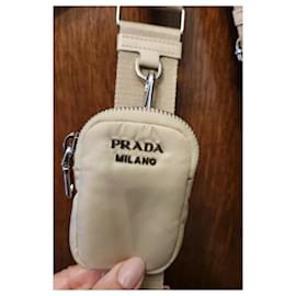 Prada-Prada Taschentasche aus Nylon und gebürstetem Leder-Beige