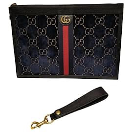 Gucci-Marmont Gucci clutch in blue velvet.-Blue,Gold hardware