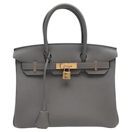Hermès-NEW HERMES BIRKIN HANDBAG 30 LEATHER TOGO GRAY MEYER H027633CC HAND BAG PURSE-Grey
