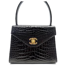 Chanel-VINTAGE CHANEL MINI FLAP HANDBAG WITH TIMELESS CLASP IN BLACK CROCODILE LEATHER BAG-Black