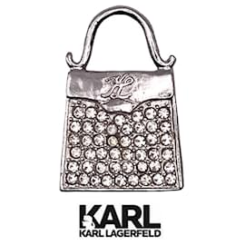 Karl Lagerfeld-Karl Lagerfeld Vintage Bolsa Broche Prateado & Strass-Prata