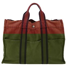 Hermès-HERMES Hand Bag Canvas Pouch 2Set Red Yellow Auth bs5034-Red,Yellow
