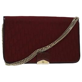 Christian Dior-Christian Dior Trotter Canvas Chain Shoulder Bag Red Auth rd4917-Red