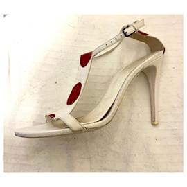 Burberry-High heeled Burberry sandals-White,Red
