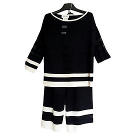 Conjunto de calça Joseph Ribkoff azul marinho e branco viscose Azul marinho