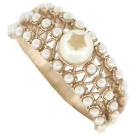 NEUER CHRISTIAN DIOR PERLENRING 52 M METALL GOLD NEUE PERLEN GOLD STAHLRING Golden