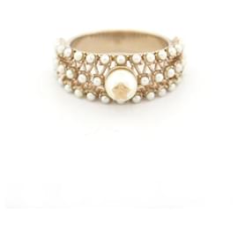 Christian Dior-NEUF BAGUE CHRISTIAN DIOR PERLES 52 M METAL DORE NEW PEARLS GOLD STEEL RING-Doré