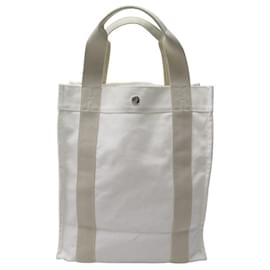 Hermès-SAC A MAIN HERMES FOURRE TOUT VERTICAL TOILE BLANC CABAS + POCHETTE TOTE BAG-Blanc