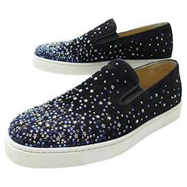 Christian Louboutin-NEW CHRISTIAN LOUBOUTIN ROLLER BOAT STRASS SHOES 38.5 SLIPPERS SHOES-Black