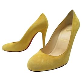 Christian Louboutin-CHRISTIAN LOUBOUTIN KATE SHOES 39 YELLOW SUEDE PUMPS SHOES-Yellow