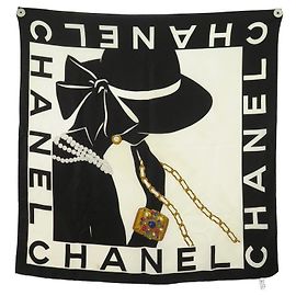 SCIARPA CHANEL COCO MADEMOISELLE 90 SCIARPA GRIPOIX GIOIELLI IN SETA NERA ECRUE CM Altro
