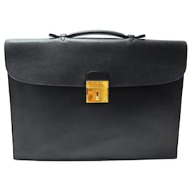 Hermès-VINTAGE HANDBAG HERMES QUIRUS TOGO LEATHER BAG 1 BRIEFCASE BELLOWS-Black