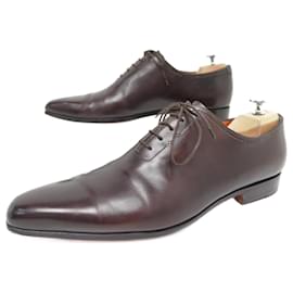 Santoni-SANTONI ONE CUT SHOES 8140 Richelieu 10 IT 45 FR PATINA LEATHER SHOES-Brown