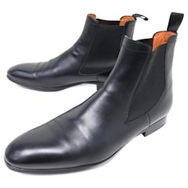Santoni-SANTONI SHOES 13414 9.5 IT 45 FR CHELSEA BOOTS LEATHER BOOTS SHOES-Black