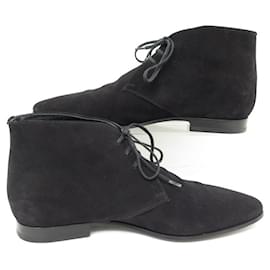 Saint Laurent-CHAUSSURES SAINT LAURENT 379450 41 DAIM NOIR BLACK SUEDE LOW BOOTS SHOES-Noir