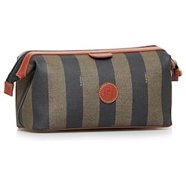Fendi-Fendi Brown Pequin Clutch Bag-Brown