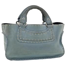 Céline-CELINE Hand Bag Suede Light Blue Auth bs5202-Light blue