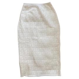Fendi-FENDI FF-logo midi skirt-White