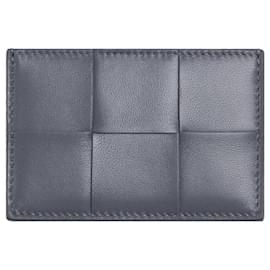 Bottega Veneta-Leather card holder with Intreccio motif-Grey