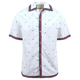 Gucci-Camisa de boliche de popeline de algodão Fil-coupé-Branco
