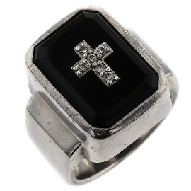 & Other Stories Onyx Eminem Diamond Cross Ring SRJ100 Argento
