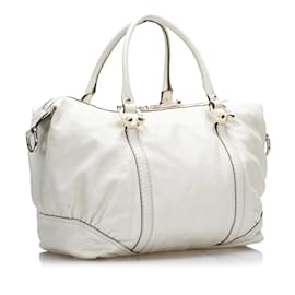 Gucci-Leather Horsebit Boston Handbag 189892-White