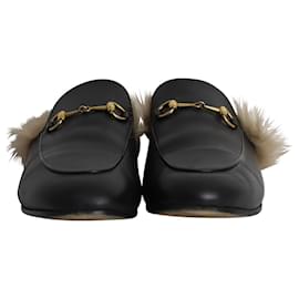 Gucci-Gucci Princetown Mules with Fur in Black Leather-Black