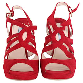 Prada-Prada Strappy Sandals in Red Suede -Red