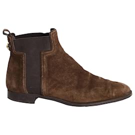 Tod's-Tod's Chelsea Ankle Boots in Brown Suede-Brown