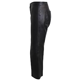 Sandro-Sandro Paris Straight Leg Pants in Black Lambskin Leather-Black