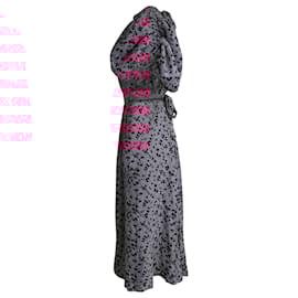 Autre Marque-Rotate Puffed Sleeve Midi Noon Dress in Pink Floral Printed Viscose-Pink