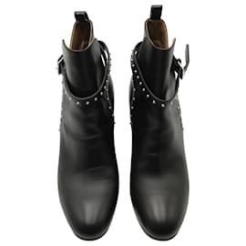 Hermès-Hermes Studded Ankle Boots in Black Leather-Black
